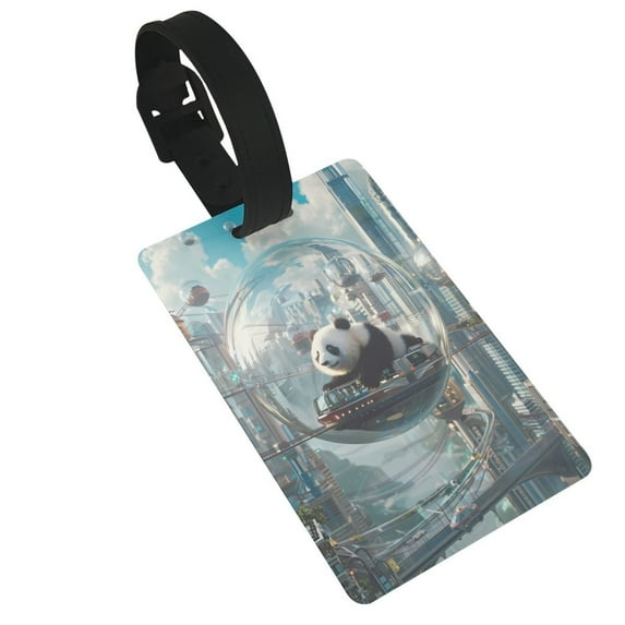 Sikiie Panda In Futuristic City Luggage Tags Privacy Cover ID Label Suitcase Tags Identifiers For School Bags,Suitcases