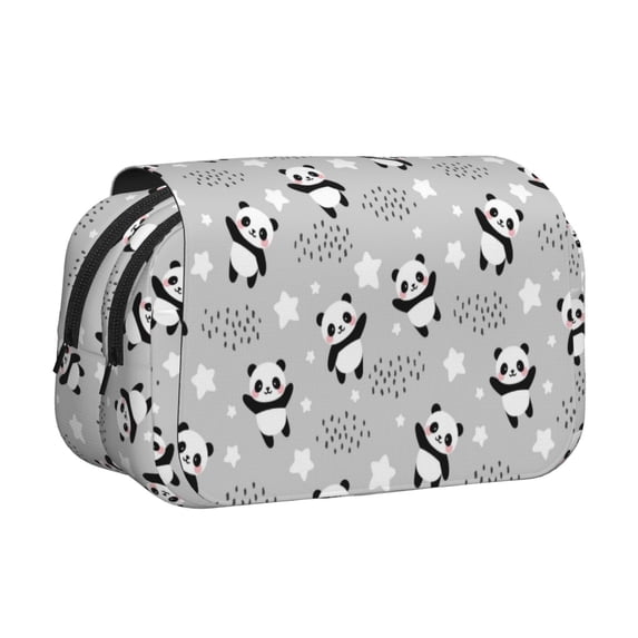 Sikiie Pandas Between Clouds and Stars Print Flip Double-layer Pencil Case, All-purpose Stationery Bag for Study and Office, Zipper Design, Unisex