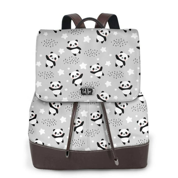 Sikiie Pandas Between Clouds and Stars Women Genuine Leather Backpack Fashion Rucksack Daypack Leather Casual Travel Backpacks for Women