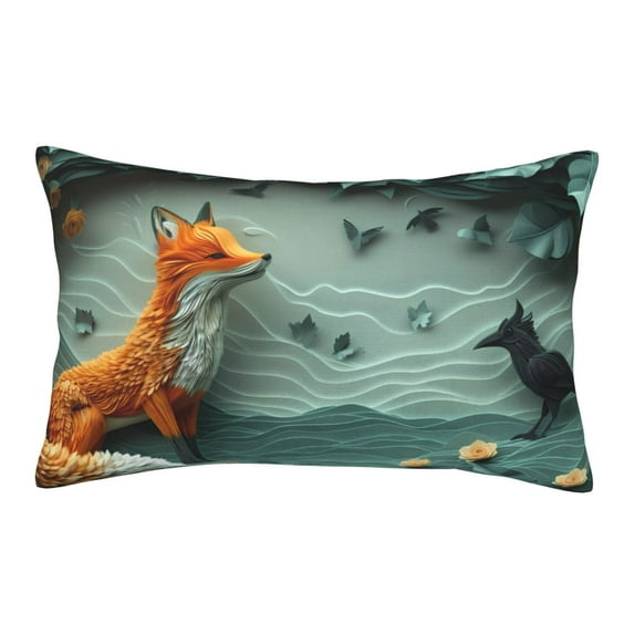 Sikiie Paper Fox Crow Fantasy Print Plush Pillow Cover, Wrinkle-proof and Stain-resistant Pillow Protector without Pillow Core, Home Decoration-16"x24"