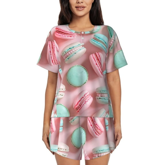 Sikiie Pastel Macarons Delight Womens Pajama Sets Short Sleeve Top With Pants Sleepwear 2 Piece Lounge Set-Medium