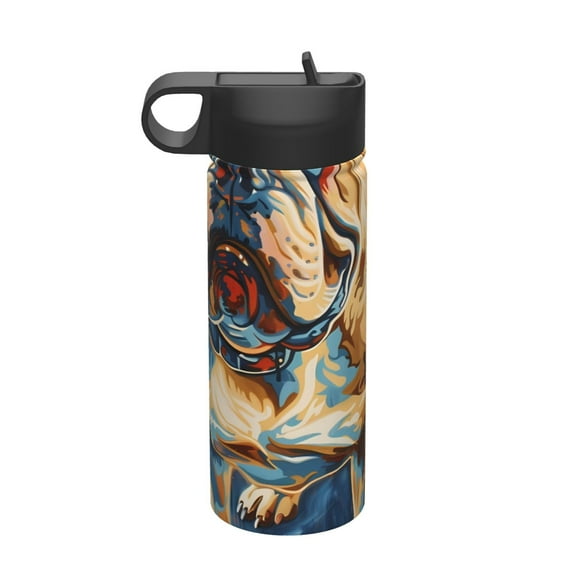 Sikiie Patriotic Bulldog Welcome Print 18OZ Insulated Straw Cup, Portable Leak-proof Sports Water Bottle, Stainless Steel Water Cup Suitable for Home and Outdoor
