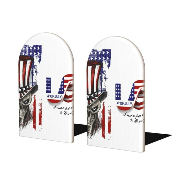 Sikiie Patriotic Skull Art Bookends 1 Pair, Wood Bookends for Shelves, Book Ends for Shelves, Book Shelf Holder for Home Office