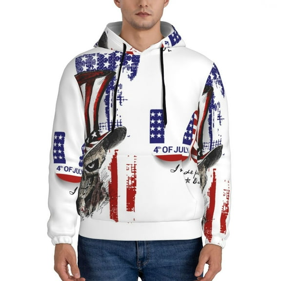 Sikiie Patriotic Skull Art Men's Hoodie, Essentials Hoodie, Sweatshirt, Pullover Hooded Sweatshirt for Men-Small