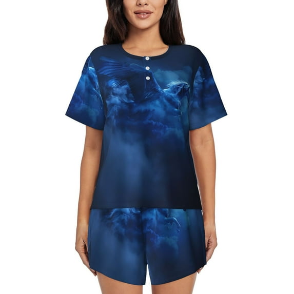 Sikiie Pegasus Night Sky Womens Pajama Sets Short Sleeve Top With Pants Sleepwear 2 Piece Lounge Set-Medium
