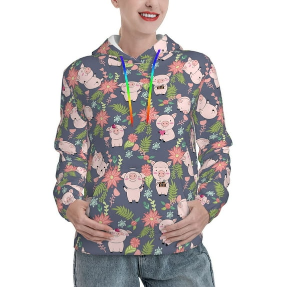 Sikiie Pigs 1 Women's Casual Hoodies Long Sleeve Lightweight Pullover Tops Loose Sweatshirt-XX-Large