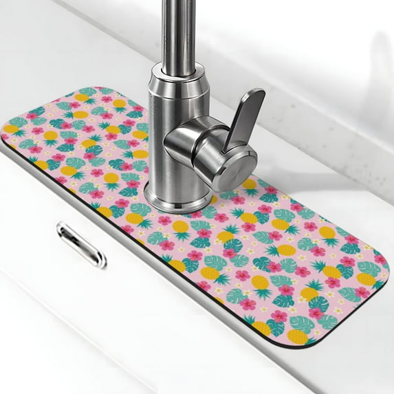 Sikiie Pineapple And Leaves Splash Guard for Sink Faucet-1 PC Super Absorbent Fast Drying Mat Sink Gadgets-Splash Guard for Kitchen, Sink Mat