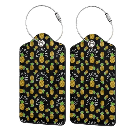 Sikiie Pineapple Luggage Tag for Suitcase Leather Baggage Tag with Stainless Steel Loop Privacy Cover for Women Men Girls-2 PCS