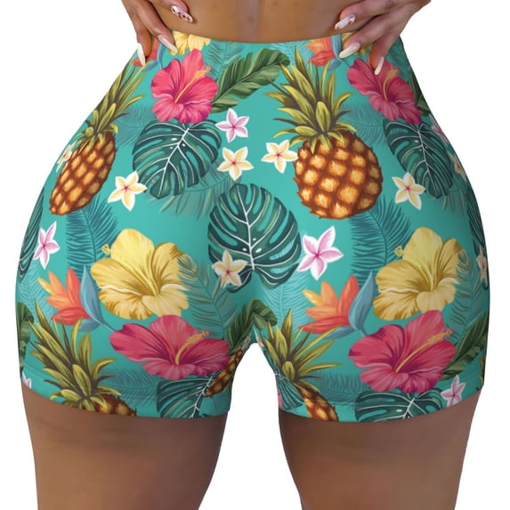 Sikiie Pineapple Print Workout Shorts Women Scrunch Butt Gym Shorts Seamless High Waist Tummy Control Yoga Biker Athletic Shorts