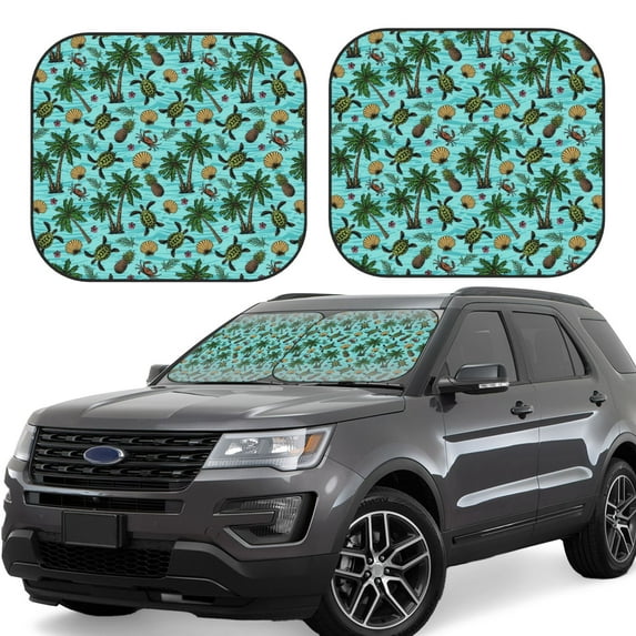 Sikiie Pineapple Sea Turtle Print Foldable Car Windshield Sun Visor, Car Window Sunshade Suitable for Sedan, SUV and Truck Car Accessories-Small