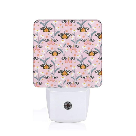 Sikiie Pink Butterfly Daisy Led Night Light, Warm White,Cool White Lights for Bathroom,Hallway,Bedroom, Kids Room-EU