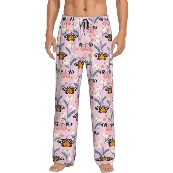 Sikiie Pink Butterfly Daisy Pajama Pants Men, PJ Bottoms, Sleep & Lounge Pants-Small