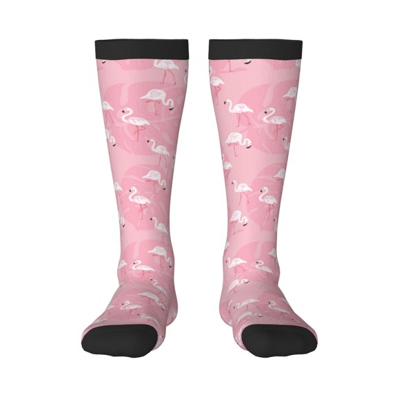 Sikiie Pink Flamingos and Flowers Knee Socks, High Socks Long Stretchy Sock Women Knee High Stocking, Long Socks for Women