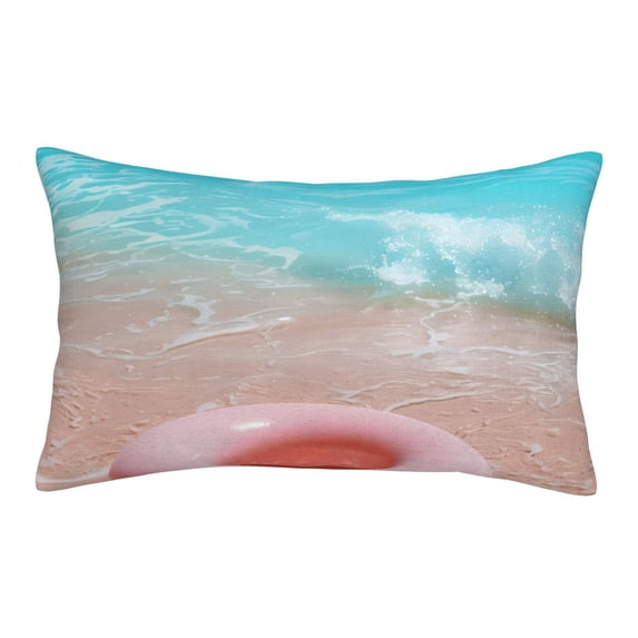 Sikiie Pink Float Ring On Beach Print Plush Pillow Cover, Wrinkle-proof and Stain-resistant Pillow Protector without Pillow Core, Home Decoration-20"x30"