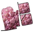 thumbnail image 1 of Sikiie Pink Glitter Heart Candy Oven Mitts and Pot Holders, Silicone Oven Gloves, Heat Resistant Oven Mitts 4Pcs Set, 1 of 6
