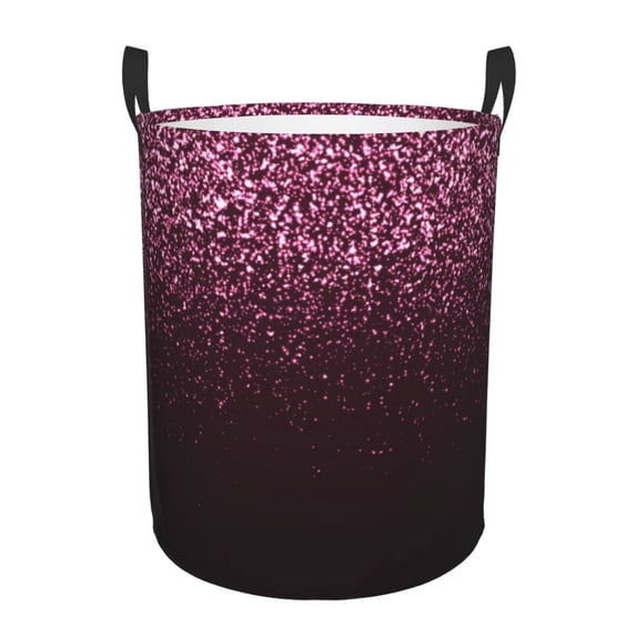 Sikiie Pink Glitter Sparkles A Print Round Dirty Clothes Basket, Waterproof Standing Foldable Storage Basket, for Laundry Room, Bedroom, Bathroom Storage-Medium