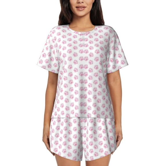 Sikiie Pink Paw Womens Pajama Sets Short Sleeve Top With Pants Sleepwear 2 Piece Lounge Set-X-Large