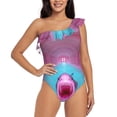 thumbnail image 1 of Sikiie Pink Shark Pool Fantasy Print Women One Piece Swimsuits Tummy Control One Shoulder Bathing Suits Ruffle Swimwear, From S to XXL-Small, 1 of 6