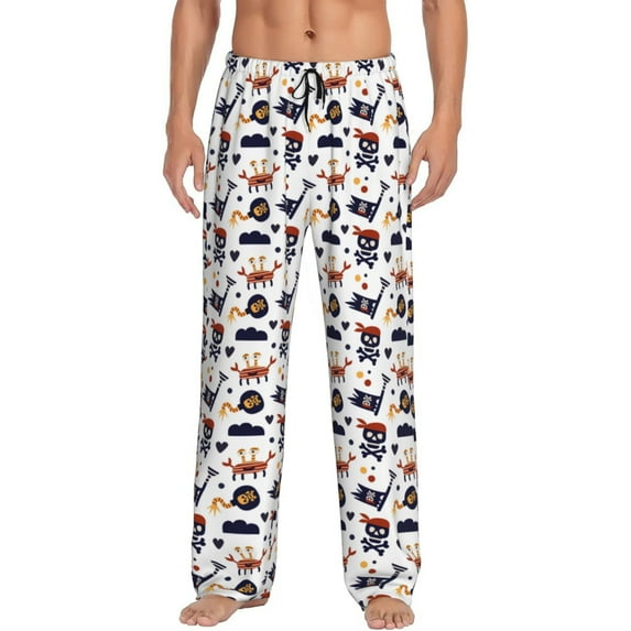 Sikiie Pirate Theme Pajama Pants Men, PJ Bottoms, Sleep & Lounge Pants-Medium
