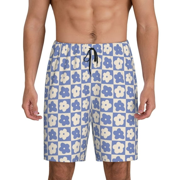 Sikiie Plaid Flowers Mens Pajama Shorts, Lightweight Lounge Pant with Pockets Soft Sleep Pj Shorts for MenMedium