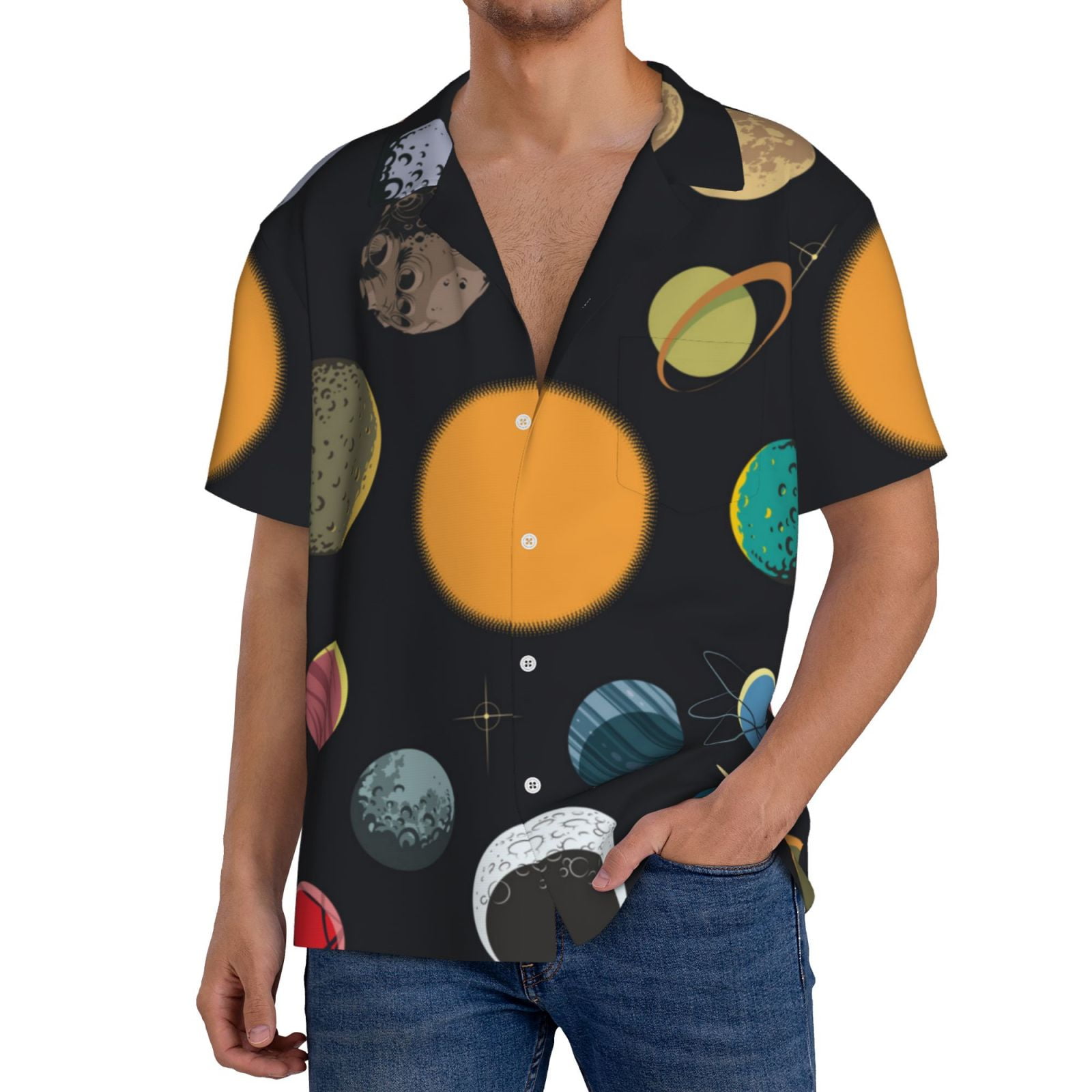 Sikiie Planets And Their Moons Men's Cuban Shirt, Hawaiian Shirts ...