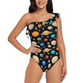 thumbnail image 1 of Sikiie Planets In Deep Space Print Women One Piece Swimsuits Tummy Control One Shoulder Bathing Suits Ruffle Swimwear, From S to XXL-XX-Large, 1 of 6