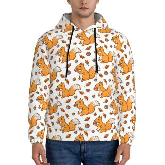 Sikiie Playful Squirrel Autumn Men's Hoodie, Essentials Hoodie, Sweatshirt, Pullover Hooded Sweatshirt for Men-3X-Large