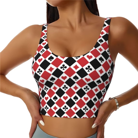 Sikiie Playing Cards Sports Bra for Women, Sports Bra Athletic Running Sports Bra, Workout Bra, Yoga Bra-Small
