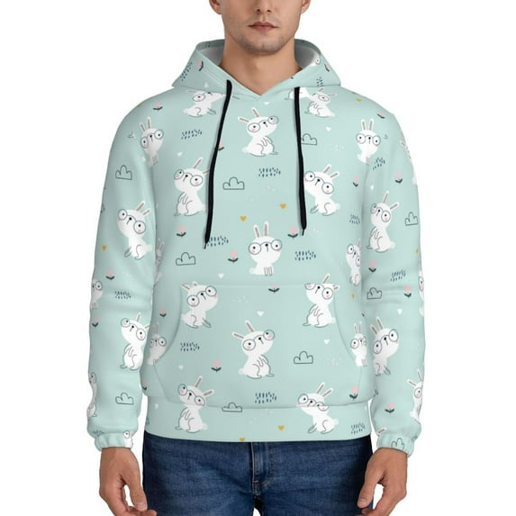 Sikiie Playing Rabbit Men's Hoodie, Essentials Hoodie, Sweatshirt, Pullover Hooded Sweatshirt for Men-Medium