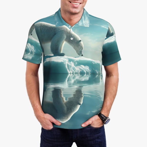 Sikiie Polar Bear On Iceberg Print Men's Short-sleeved POLO Shirts, Button-down Shirts and T-shirts are Suitable for Vacation, Leisure and Business-XX-Large