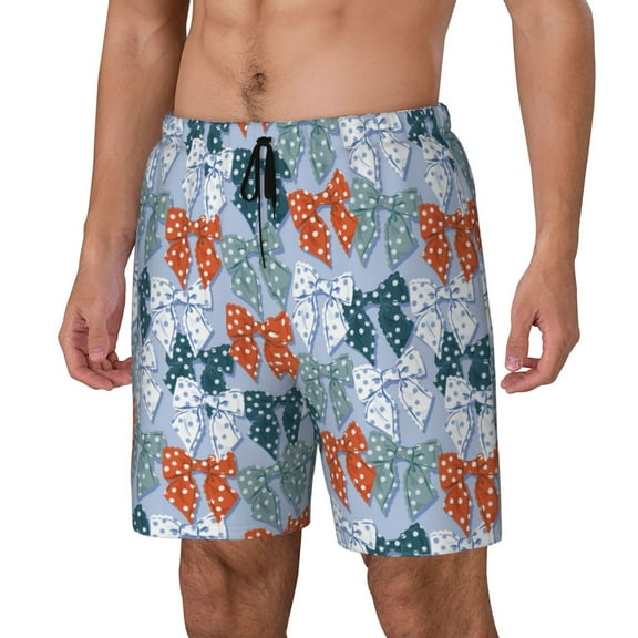 Sikiie Polka dot bow Print Men's Double Layer Swimming Trunks, Adjustable Waistband and Pockets Sports Swimming Trunks, Beach Swimwear-3X-Large