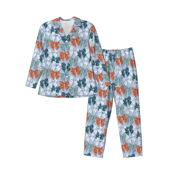 Sikiie Polka dot bow Print Mens Pajama Set, Soft Warm Long Sleeve Sleepwear, Cozy Button-Down Pjs for Men-Large
