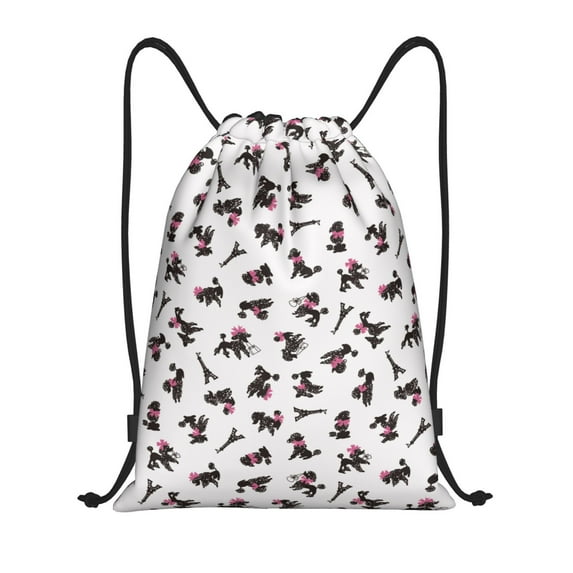 Sikiie Poodle Dog Drawstring Backpack Drawstring Bags, Draw String Back Bag for Sports, Gym, Travel, Swimming, Beach-Medium