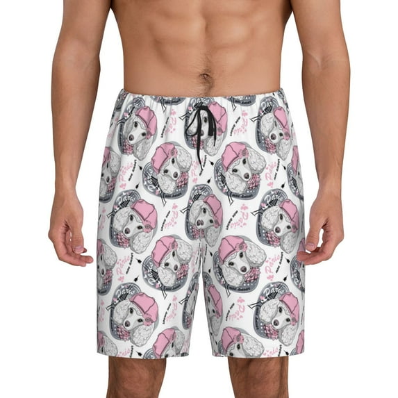 Sikiie Poodle Dog Mens Pajama Shorts, Lightweight Lounge Pant with Pockets Soft Sleep Pj Shorts for Men4X-Large