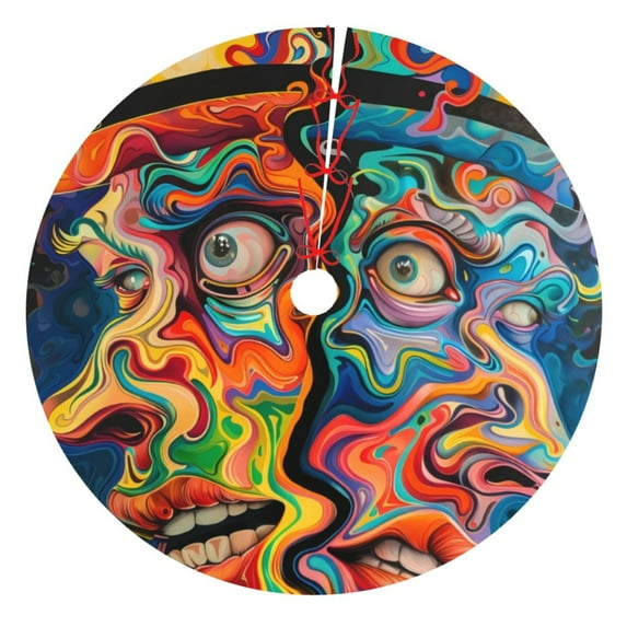 Sikiie Psychedelic Faces Colorful 30-48 inches {designName} Print Christmas Tree Skirt Snowman Xmas Tree Skirt with Edge Christmas Decorations for Holiday Party-30"