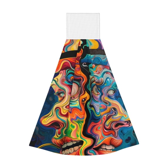 Sikiie Psychedelic Faces Colorful Hand Towel with Loop Hanging Towel Absorbent Tie Towels for Kitchen Tea Bar Bathroom Decor