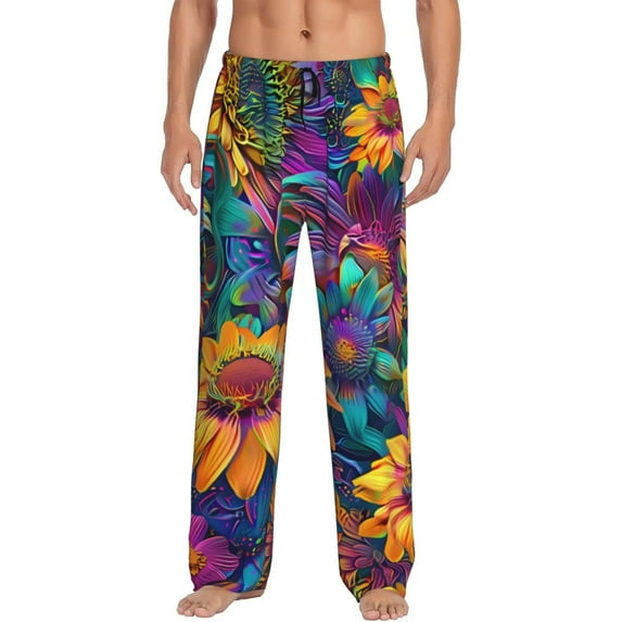 Sikiie Psychedelic Sunflowers Pajama Pants Men, PJ Bottoms, Sleep & Lounge Pants-XX-Large
