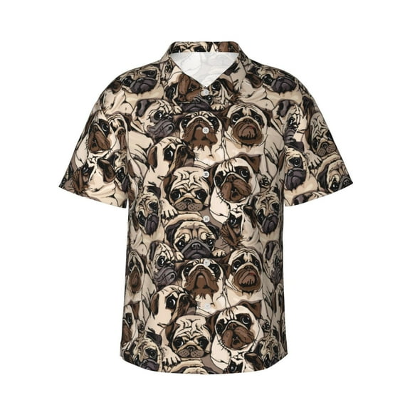 Sikiie Pug Print Men's Hawaiian Shirt, Summer Beach Button Pocket Short Sleeve T-Shirt,Small