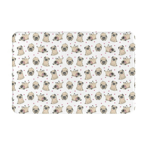 Sikiie Pugs Print Flannel Anti-slip Floor Mat 16x24in, Thickened Dustproof Entrance Door Mat Floor Mat for Kitchen, Bathroom, Laundry Room