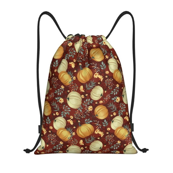 Sikiie Pumpkin Leaf Daisy Drawstring Backpack Drawstring Bags, Draw String Back Bag for Sports, Gym, Travel, Swimming, Beach-Medium