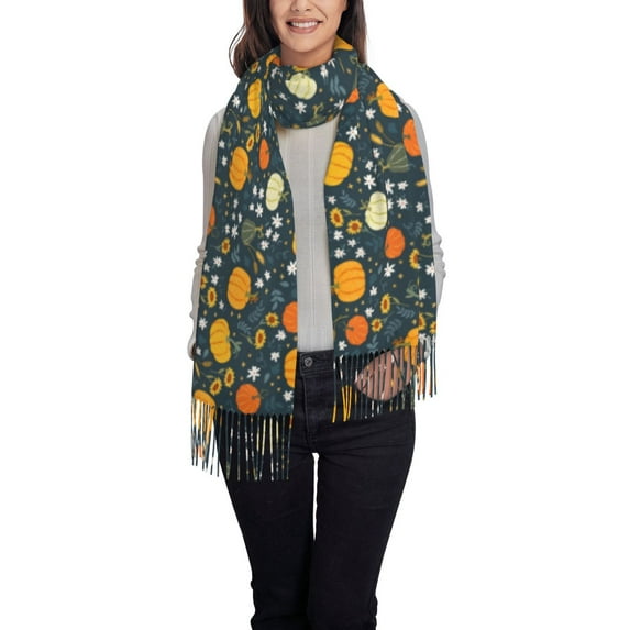 Sikiie Pumpkin Shawl Wraps Big Scarf Tassel Fall Winter Thick Scarf Warm Shawl Women Fall Gifts