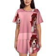 thumbnail image 1 of Sikiie Puppy Peeking Through Pink Womens Pajama Sets Short Sleeve Top With Pants Sleepwear 2 Piece Lounge Set-, 1 of 6