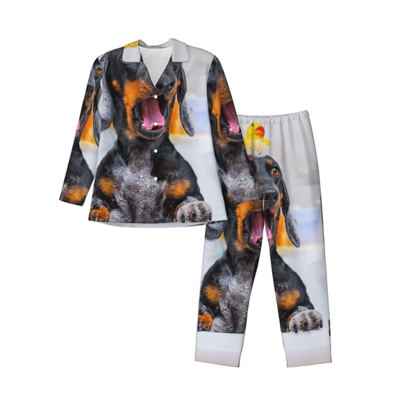 Sikiie Puppy Sits In Bathtub Mens Pajama Set, Soft Warm Long Sleeve Sleepwear, Cozy Button-Down Pjs for Men-XX-Large