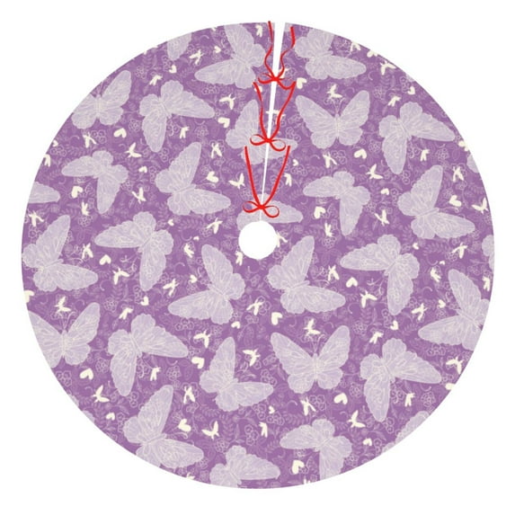 Sikiie Purple Butterflies Floral 30-48 inches {designName} Print Christmas Tree Skirt Snowman Xmas Tree Skirt with Edge Christmas Decorations for Holiday Party-48"