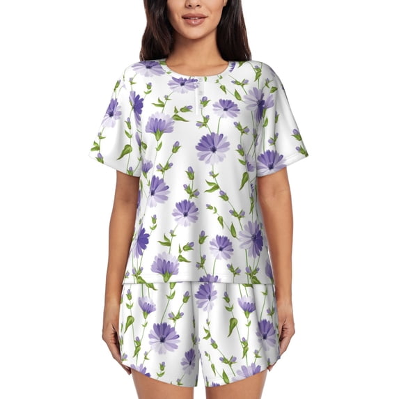 Sikiie Purple Chicory Womens Pajama Sets Short Sleeve Top With Pants Sleepwear 2 Piece Lounge Set4X-Large