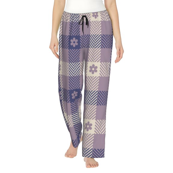Sikiie Purple Floral Gingham Check Plaid Women’s Ultra-Soft Comfy Lounge Pants Sleepwear Comfy Lounge Pants Drawstring Sleep Bottoms with PocketsMedium