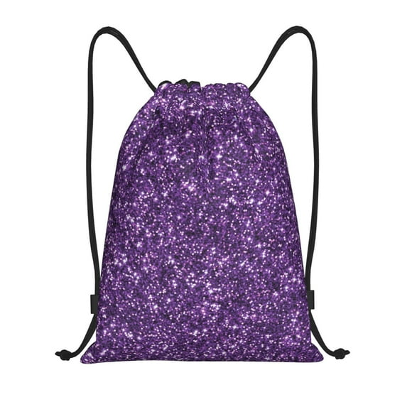 Sikiie Purple Glitter Drawstring Backpack Drawstring Bags, Draw String Back Bag for Sports, Gym, Travel, Swimming, Beach-Small