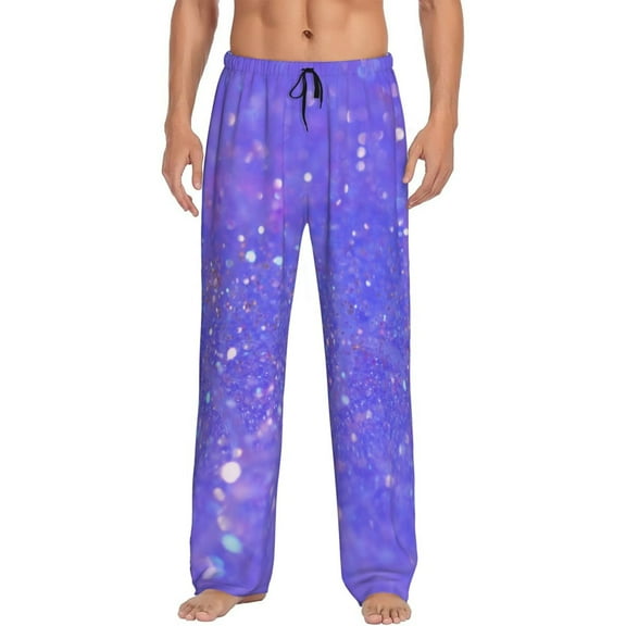 Sikiie Purple Glitter Pajama Pants Men, PJ Bottoms, Sleep & Lounge Pants-Small