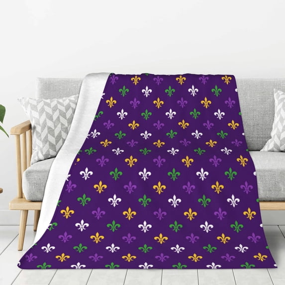 Sikiie Purple Mardi Gras Cozy Flannel Fleece Throw Blanket: Lightweight & Thick for All Seasons - Perfect for Women, Men, & Kids"60"x50"