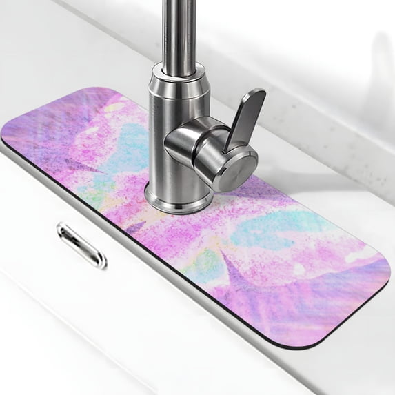 Sikiie Purple Sparkling Butterfly Splash Guard for Sink Faucet-1 PC Super Absorbent Fast Drying Mat Sink Gadgets-Splash Guard for Kitchen, Sink Mat